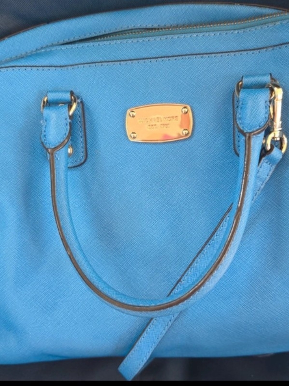 Michael Kors Turquoise Saffiano Leather Satchel with Gold Hardware